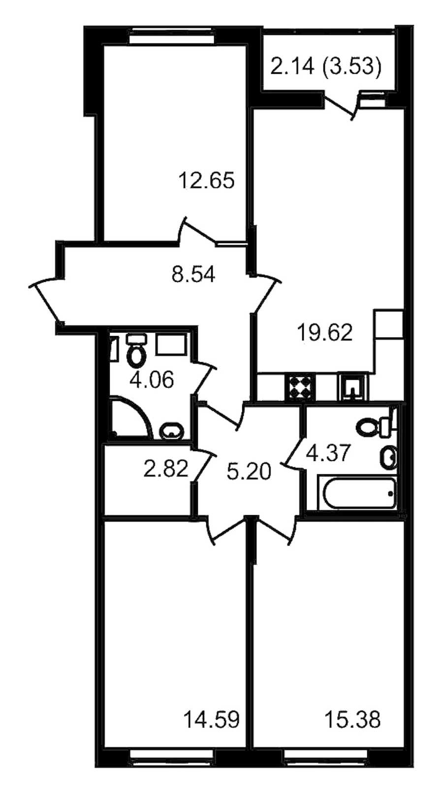 Трехкомнатная квартира в : площадь 90.76 м2 , этаж: 2 – купить в Санкт-Петербурге